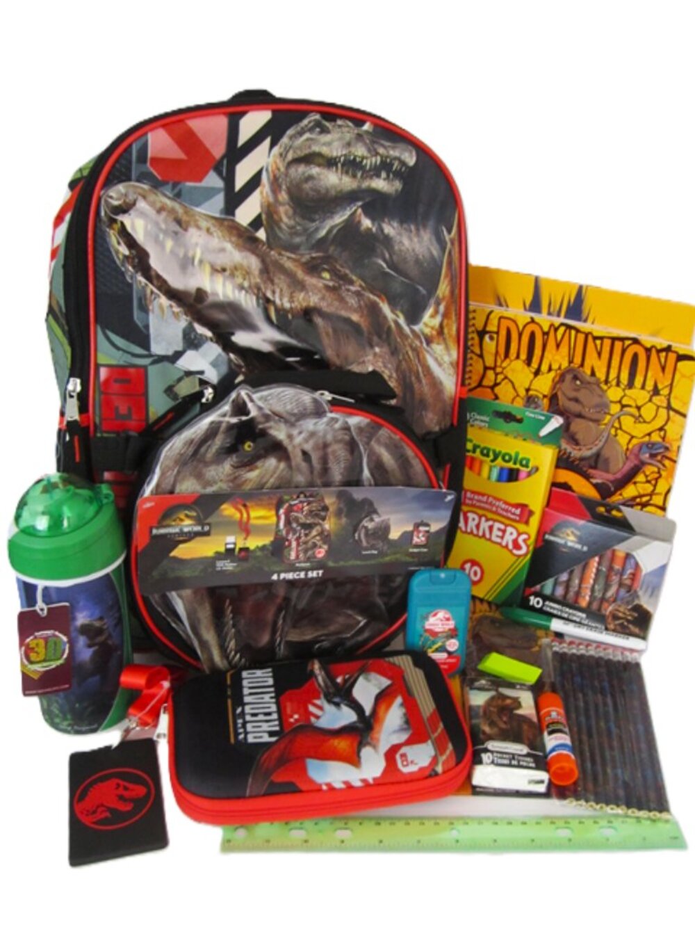 Jurassic World Dinosaurs Backpack Lunch Bag with School Supplies NEW